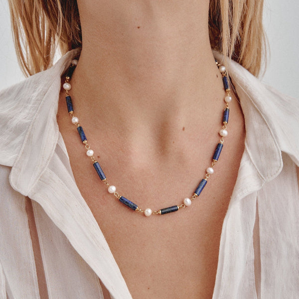 'ORIGEN' Pearls & Stones Necklace -Lapis - Ibiza Passion