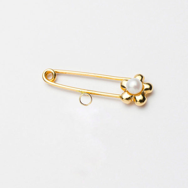 14K GOLD FLOWER PIN WITH CULTIVATED PEARL - Ibiza Passion