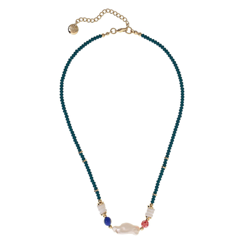 'AMARANTA' Matte Crystal Necklace with Pearl - Ibiza Passion
