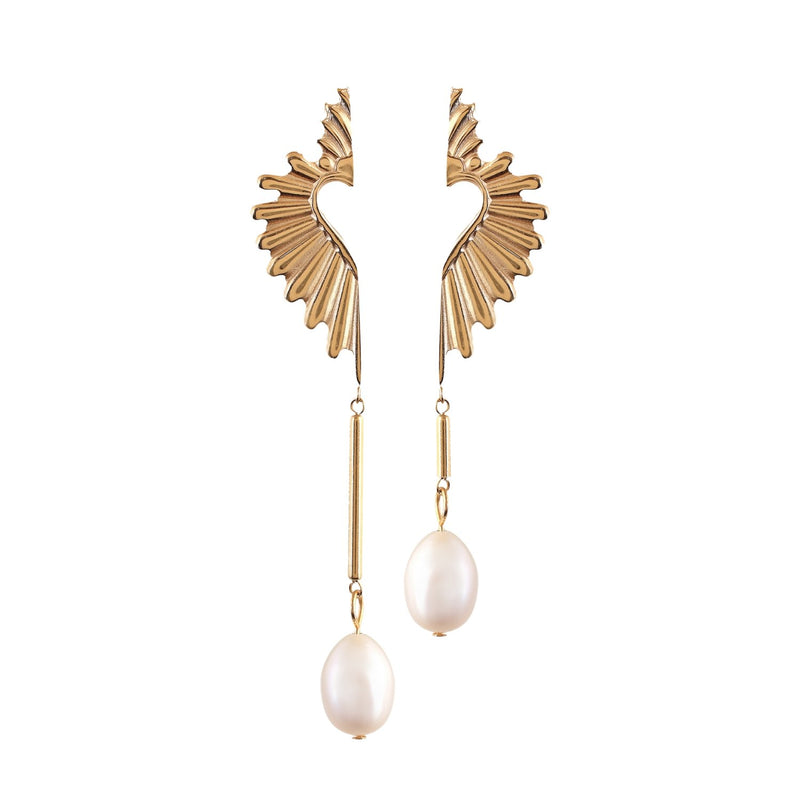 'FLY HIGH' Asymmetrical Half Heart Earrings with Pearl - Ibiza Passion
