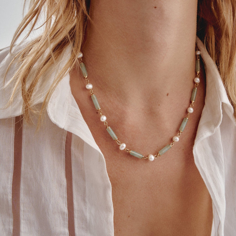 'ORIGEN' Pearls & Stones Necklace -Green Aventurine - Ibiza Passion