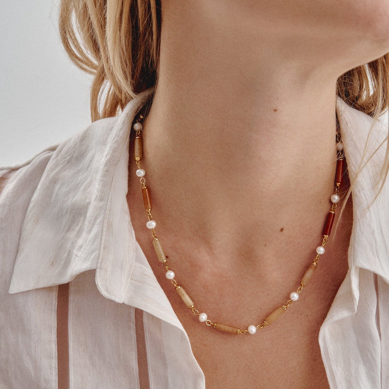 'ORIGEN' Pearls & Stones Necklace -Jade - Ibiza Passion