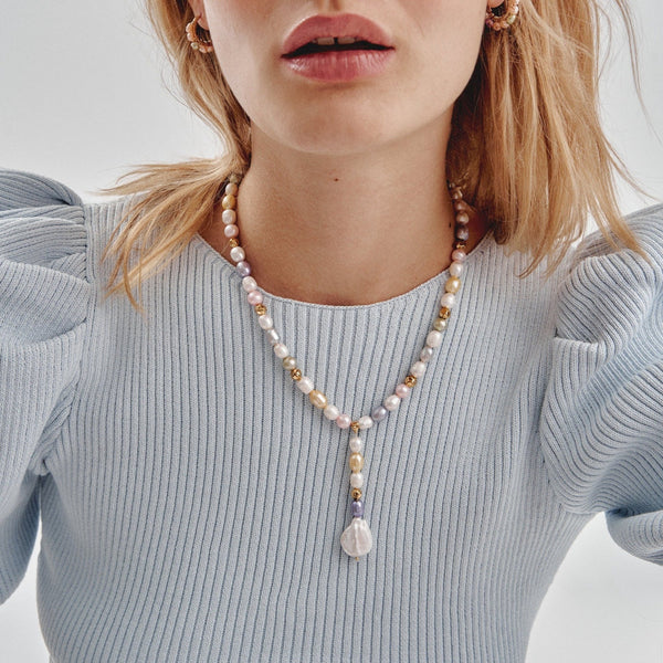 'PENINSULA' Colored Pearls Tie Necklace - Ibiza Passion