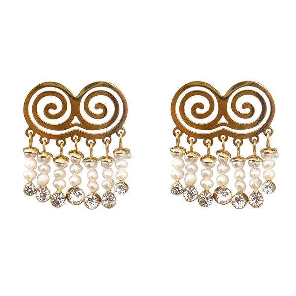 'STELLA' Spiral Earring with Mini pearls Cascade - Ibiza Passion