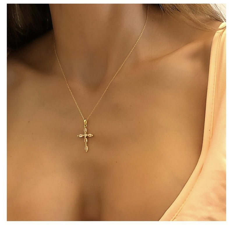 'VIVA' Zircons Cross Necklace - Ibiza Passion